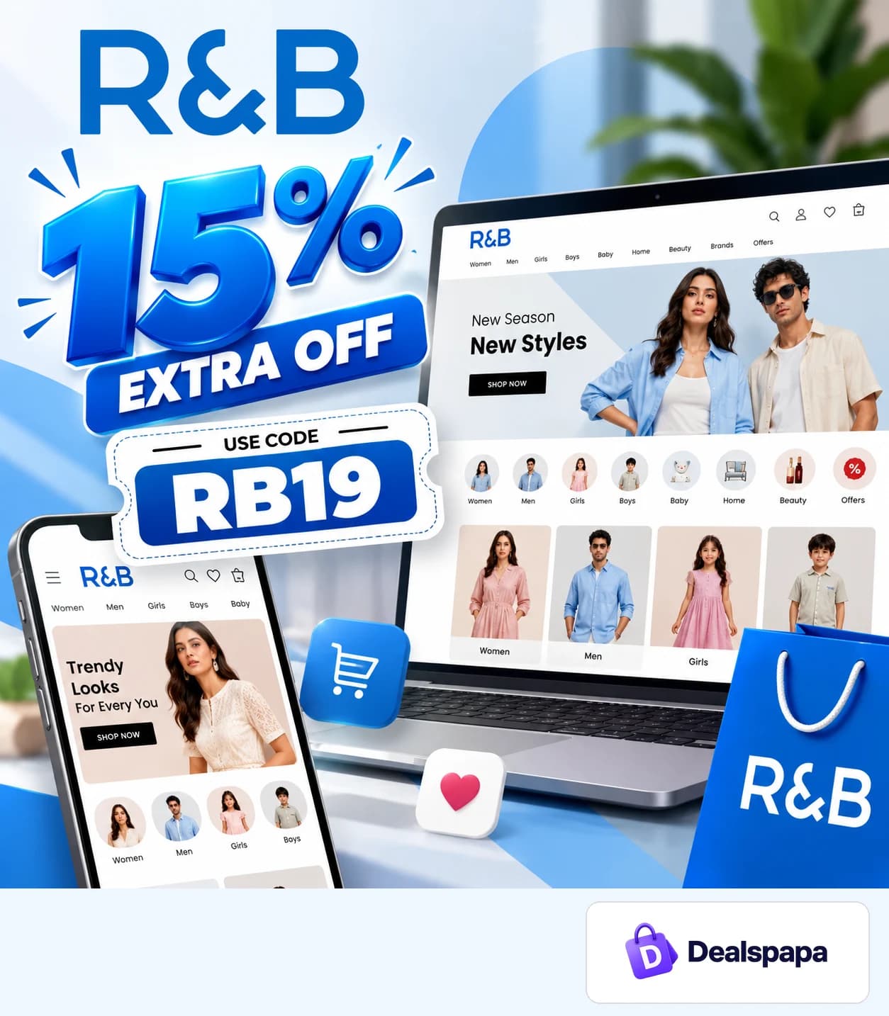 R&B extra 15% off coupon code RB19 - Dealspapa
